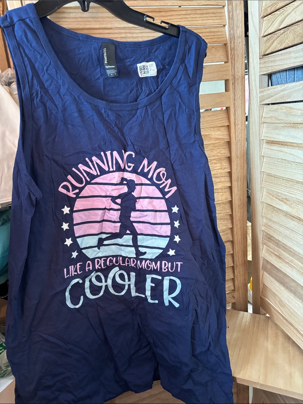 Running Mom Graphic Tank Top - Navy Pink Medium NWOT